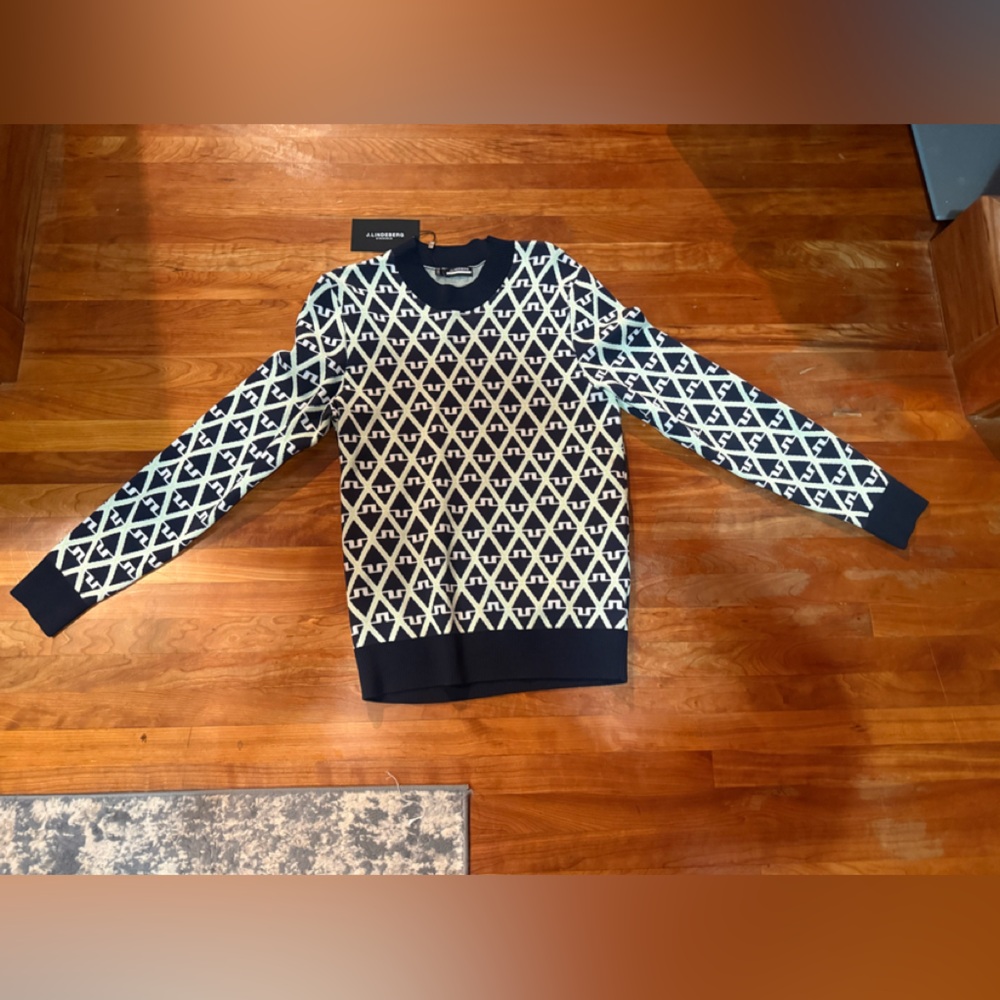 J Lindeberg Men's Gus Jacquard Knitted Golf Sweater Green Blue Sz Med NWT